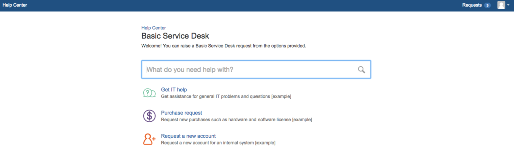 Examplt of JIRA Service Desk portal view
